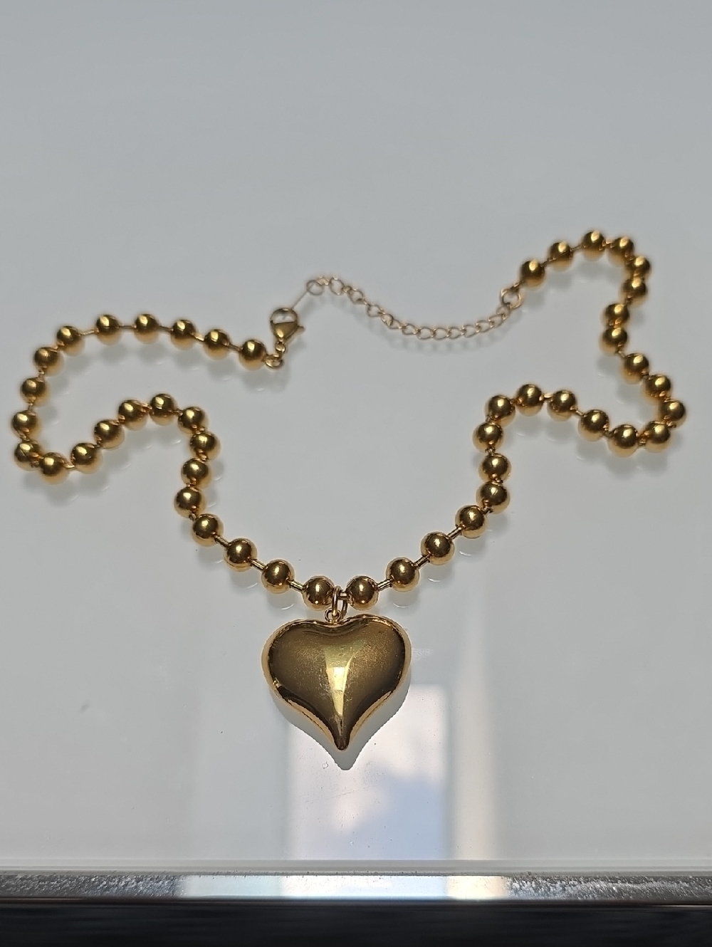 Gold Heart Pendant Beaded Necklace - Women's Jewelry